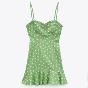 ZARA MINI POLKA DOT GREEN AND WHITE DRESS